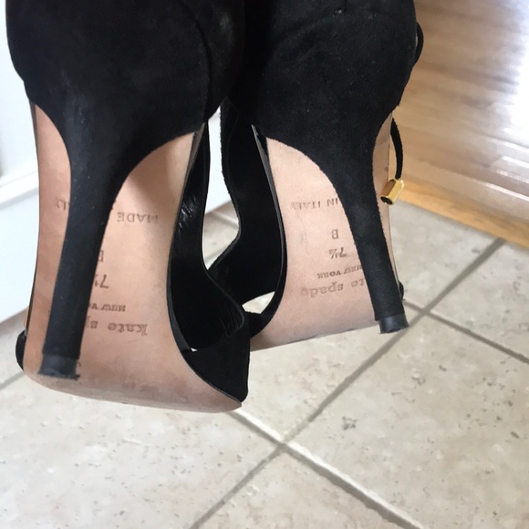 Kate Spade black lace up suede heels w gold detail - Picture 5 of 8